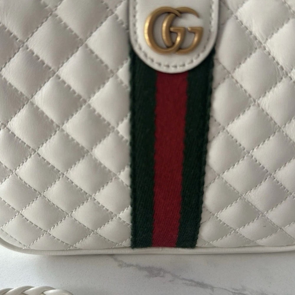 Gucci Cream leather Quilted Crossbody Bag with Green and Red Stripe - Picture 3 of 7